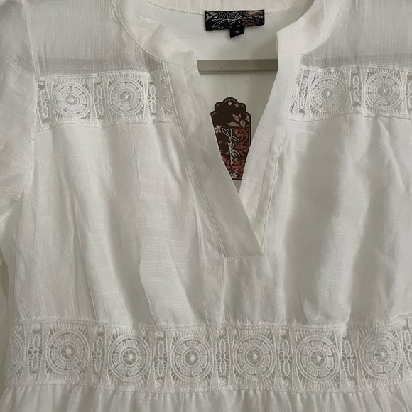 New White Embroidered Peasant Beach Summer Dress Size Small - Picture 5 of 8
